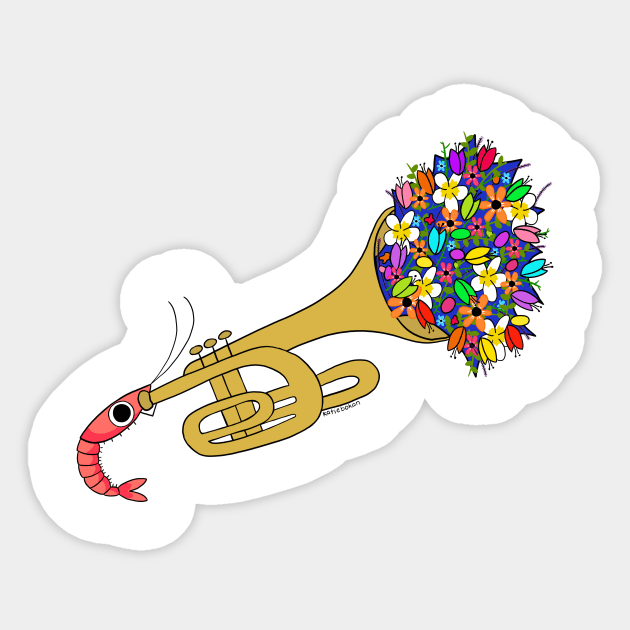 Trumpet Shrimp Sticker by katiebokan